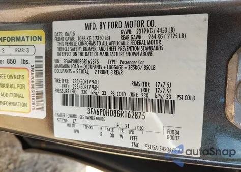 2016 Ford Fusion Se из США, поврежденный, VIN 3FA6P0HD8GR162875